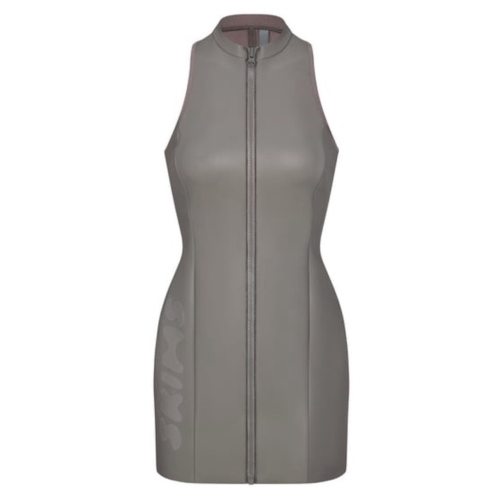 SKIMS SCUBA RUBBERIZED MOCK NECK DRESS NWT IN COLORWAY CHALK